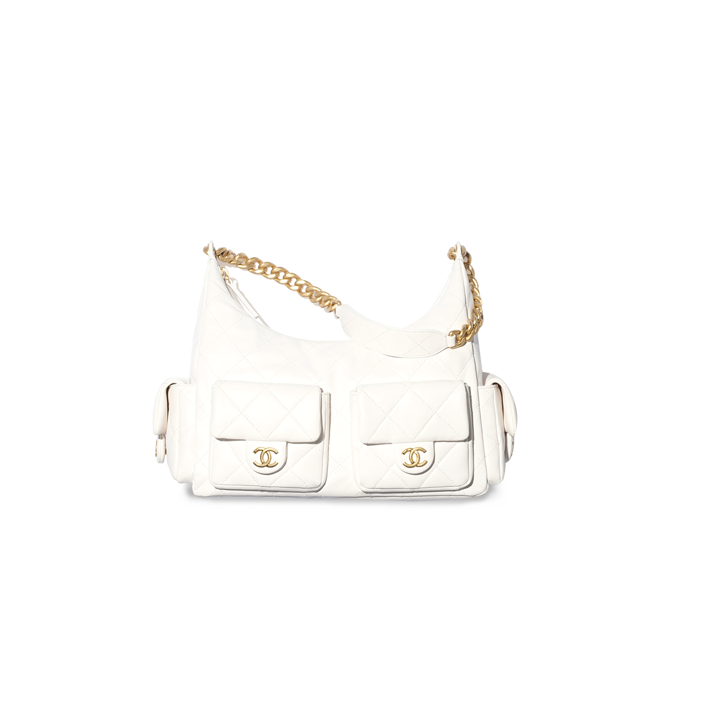 Ch*el maxi hobo bag shiny lambskin & gold-tone metal white as5302 (35*27*18cm)